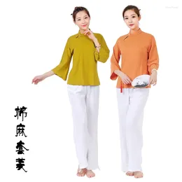 Ethnic Clothing Linen Spring And Summer Cotton Yoga Clothes Meditation Women's Retro Set Plus Size Chinese Style Ceremony