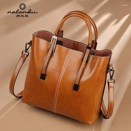 Shoulder Bags Nalandu Leather Handbag High Capacity Tote Bag Oil Wax Cow Retro Women's Fashion Messenger