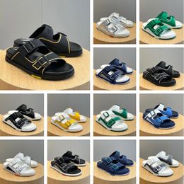 Men Sandals Shoes H-Town Slides Flats Nappa Leather Oblique Mules Man Slip On Slippers Daily Wear Beach Walking EU38-46 Original Box