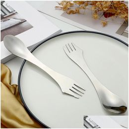 Flatware Sets Fork Spoon Spork 3 In 1 Tableware Stainless Steel Cutlery Utensil Combo Kitchen Outdoor Picnic Scoop/Knife/Fork Set Lx39 Dh2C7