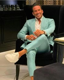 Men's Suits Fashion Peaked Lapel Mint Green Men Wedding Groom Wear 2024 Business Party Prom Blazer Suit(Jacket Pants)