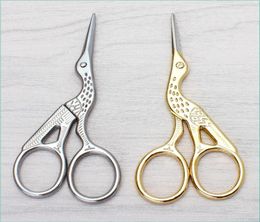Stainless Steel Crane Shape Scissors Stork Measures Retro Craft Cross Stitch Shears Embroidery Sewing Tools 93cm Gold Silver Hand3734208
