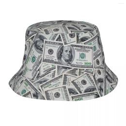 Berets Unisex Bucket Hats 100 Dollar Bills USA Vocation Getaway Headwear Vacation Fishing Hat Money Pattern Panama Birthday Gift