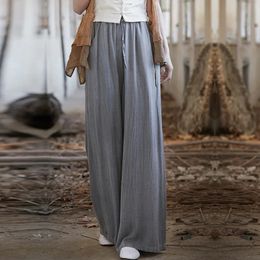 Elegant Womens Cotton Linen Baggy Cargo Pants Vintage Elastic Waist Yoga Trousers Loose Casual Long Wide Leg Oversize Clothes 240517