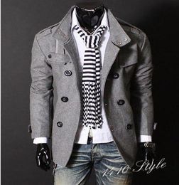 New Fashion Men039s Luxury Style Slim Casual DoubleButton Jacket Coat Overcoat Man Outerwear Black Grey Size M4XL Y002235Z3069636