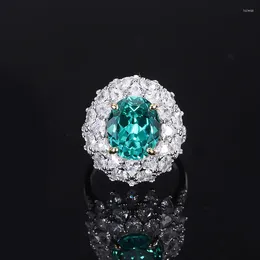 Cluster Rings S925 Silver Imitation Emerald Palaiba Full Set Colorful Ring Main Stone 10 12