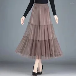 Skirts Female Three-layer Big Women's Summer Solid Long Skirt A-line Pleated Cake Ladies Style All-match Q24