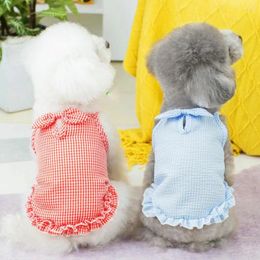 Dog Apparel Stylish Dress Comfortable Decorative Breathable Plaid Print Pet Puppy Bowknot Vest