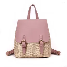 Backpack Style 3PCS/LOT Straw Knitting Women Fashion PU Patchwork College School Bag Leisure Travel For Teenage Girls