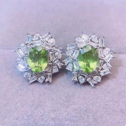 Stud Earrings Natural Real Green Peridot Earring Luxury Style 6 8mm 1.4ct 2pcs Gemstone 925 Sterling Silver Fine Jewelry L24325