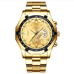 FNGEEN Brand White Steel Quartz Mens Watches Crystal Glass Watch Date 44MM Diameter Personality Luxury Gold Stylish Luminous Business M 2619