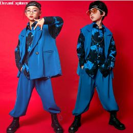 Boys Hip Hop Waistcoat Printed Shirt Girls Suit Pants Outfit Child Cool Stage Street Dance Clothes Sets Kids Jazz Costumes 240515