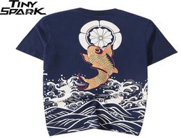 Men T Shirt 2020 Streetwear Japanese Harajuku Tshirt Koi Fish Wave Print Hip Hop TShirt Short Sleeve Summer Cotton Tops Tees LJ208461572