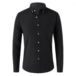 Men's Casual Shirts 2024 Summer Oxford Spinning Long Sleeved Shirt Fashion Solid Color Business Office Clothing
