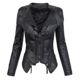 Plus size 3xl leather jackets women 2019 autumn winter fashion motorcycle mandarin collar pu leather jackets female outwear coat7183047