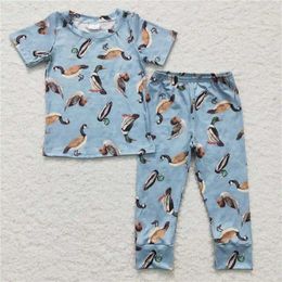 Clothing Sets Fashion Baby Boys Mallard Blue Short Sleeve Pants Suit Wholesale Boutique Children Outfit Summer RTS