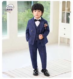 Suits Children Birthday Wedding Piano Dress Performance Costume Flower Boys Plaid Photography Suit Gentle Kids Formal Ceremony Costume Y240516