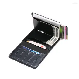 Storage Bags Blocking Protection Men Id Holder Wallet Leather Metal Aluminium Business Bank Card Case CreditCard Cardholder Purple