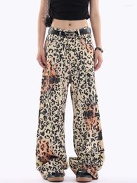 Women's Jeans Baggy Women Clothing American Vintage Leopard Print Fashionable Street Straight Wide Leg Pants Harajuku Y2k