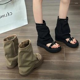 Casual Shoes 2024 Women Sandals Black Peep Toe Flat Platform Fashion Gladiator Summer Mesh Boots Ladies Designer Zipper Trend Sandalias