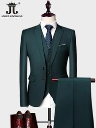 Jacket Vest Pants Luxury Mens Highend Brand Solid Color Business Office Suit 3Pcs 2Pcs Groom Wedding Party Tuxedo 240514