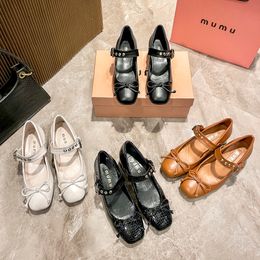 Daily OutFit Casual Shoes Classic Logo Fashion Style Ballet Shoes Brand Designer Boutique Bow Mary Jane Shoes Original Packaging Size34-40