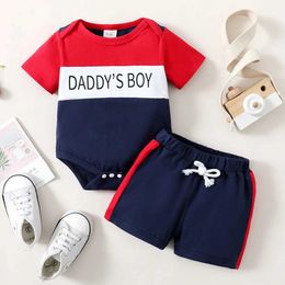 Clothing Sets 3-24 Months Baby Boys Clothes Set Short Sleeve Letter Top Bodysuit +Shorts Toddler Boy Summer Fashion Sport 2PCS Outfit Y240515