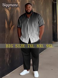 Men's Tracksuits Biggmans Plus Size Shirt Set For Clothing Summer Black Office Printing Short-sleeved High Street Customization 7XL 8XL 9X