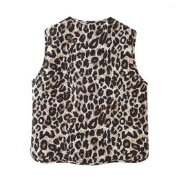 Women's Vests Lace-up Vest Leopard Print Knot For Women Slim Fit Waistcoat With Round Neck Club Party Top