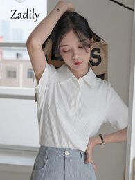 Women's Polos Zadily 2024 Summer Office Lady Short Sleeve Women Polo Shirt Korea Style Striped Woman T Work Female Clothing Crop Tops