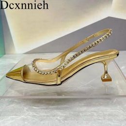 Sandals Women PVC Rhinestone Decor Sandalias Pointed Toe Closed Kitten Heels Summer Pumps Dress Shoes Office