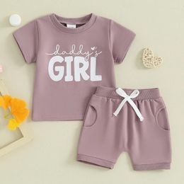 Clothing Sets 0-36months Baby Girls 2 Piece Outfit Letter Print Short Sleeve T-Shirt Elastic Shorts Set Cute Infant Summer Clothes