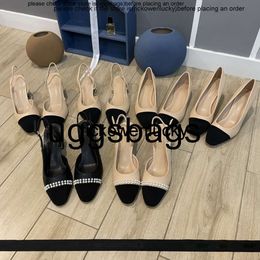 Chanells shoe channel shoes 2024 spring summer slingbacks 2C Suede sandal block high heels cap toe slides Ballet flat mary jane stiletto Nude Pumps interlocking C Pea