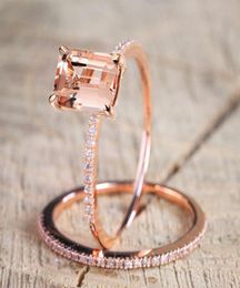 2 Pieces Ring Inlay Rose Gold Filled White Crystal Zircon Wedding Engagement Ring Size 610 Retail Whole7535957