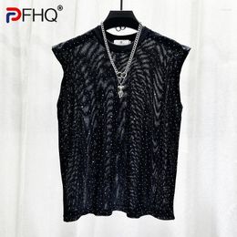 Men's Tank Tops PFHQ Summer Thin Vest Heavy Industry Rolled Diamond Sleeveless Male Top Casual Mesh Light Luxury Design 21Z4805