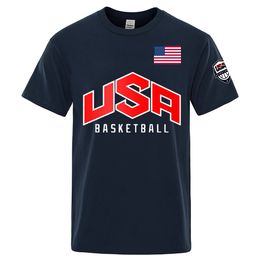 USA Basketballer Printed Street Casual T-Shirts Men Loose Oversize Clothing Breathable Cotton Short Sleeve Fashion Hip Hop Tees 240517