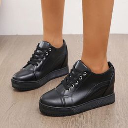 Casual Shoes Ladies Large Size Round Head Solid Colour Slope Heel High Thick Bottom Platform Heels Footwear Women