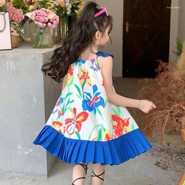 Girl Dresses Kids Girls Summer Dress Square Collar Sleeveless Ruffled Flowers Fashion Beach Toddler Clothes