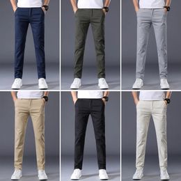 7-color mens classic solid Colour summer thin casual pants business fashion elastic cotton ultra-thin brand mens Trousers 240430