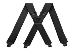 Heavy Duty Work Suspenders for Men 38cm Wide XBack with 4 Plastic Gripper Clasps Adjustable Elastic Trouser Pants BracesBlack8728399