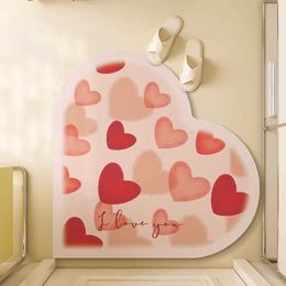 Carpets American Light Luxury Heart shaped Diatom Mud Floor Mat Kitchen Water Absorbing Oil and Dirty Resistant Door Anti slip Can H240517