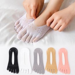 Women Socks 2 Pairs Summer Invisible Toe For Girl Cotton Thin Solid Soft Shallow Mouth Short Sock Female Ladies Five Finger