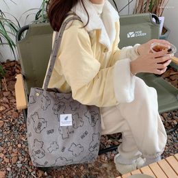 Evening Bags Cute Bear Corduroy Tote Bag Handbags Shoulder Purse With Inner Pocket Shopping Grocery For Women Girl