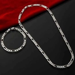 Wedding Jewelry Sets Noble New Arrive Silver 4MM Chain Mens Bracelet Necklace Set Womens Christmas Gift Charm