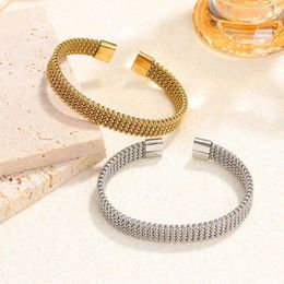 Bangle Chunky Punk Gold Color Charm Leaf Wide Stainless Steel Bracelet For Women Geometric Jewelry Gift