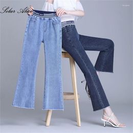 Women's Jeans 2024 Women's Spring/Summer Elastic Waist Micro-flare Thin Frayed Large Size Ankle-Length Pants