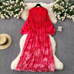Casual Dresses Miyake Pleated Maxi Dress For Women Spring Autumn O-Neck Long Sleeve Female Fashion Elegant Evening Party Robes Ball Gown