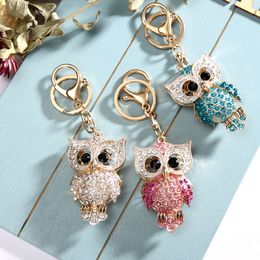 Diamond Owl Bag Charm Fashion Women Bling Car Keychains Alloy Cute Animal Pendant Purse Key Chain