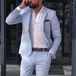 Men's Suits 2024 Custom Sky Blue Casual Summer Tuxedo Slim Fit Blazer Beach Wedding Jacket 2 Piece Set Traje Formal Para Hombre