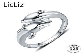 LicLiz Real 925 Sterling Silver Animal Rings For Women Finger Band Dolphin Ring Plain Open Adjustable Rings Anillos Mujer LR0409 S4166707